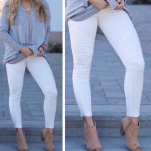 New Mix Pants - 🔴Stretch White Moto Leggings